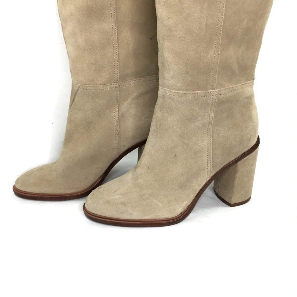 Vince Camuto Dameera Beige Suede Leather Block Heel Pull On Boot 6 M New WOT